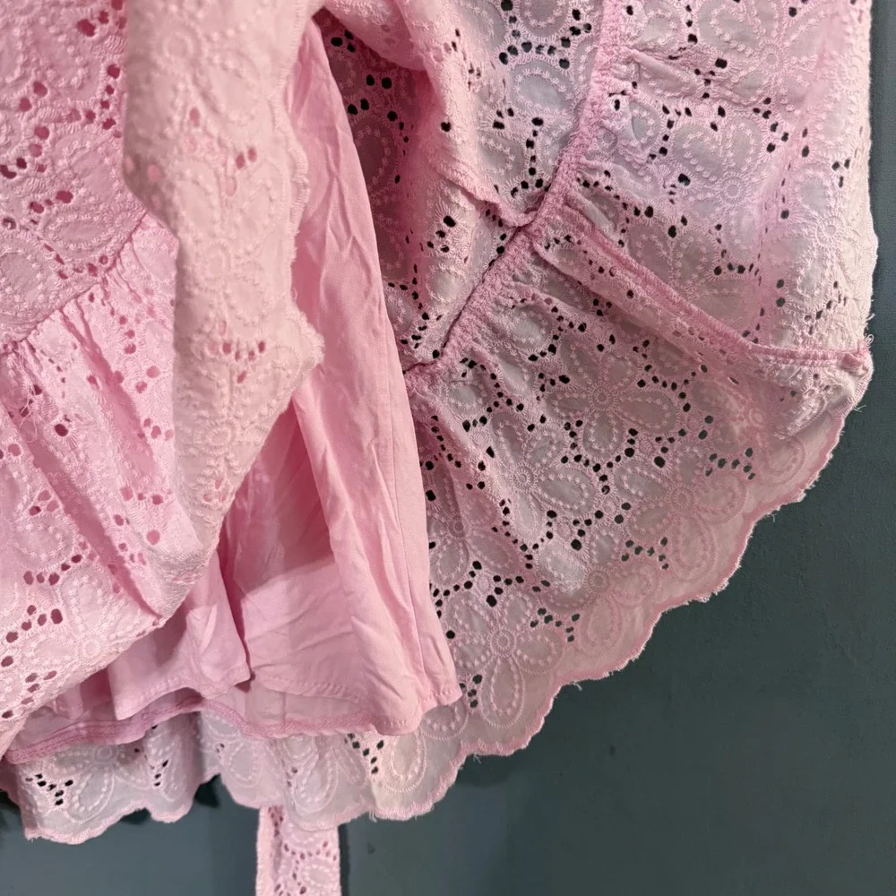 NWT That's So Fetch Lyndal Pink Eyelet Lace Tiered Mini BabyDress Dress 4 Small - Picture 6 of 8